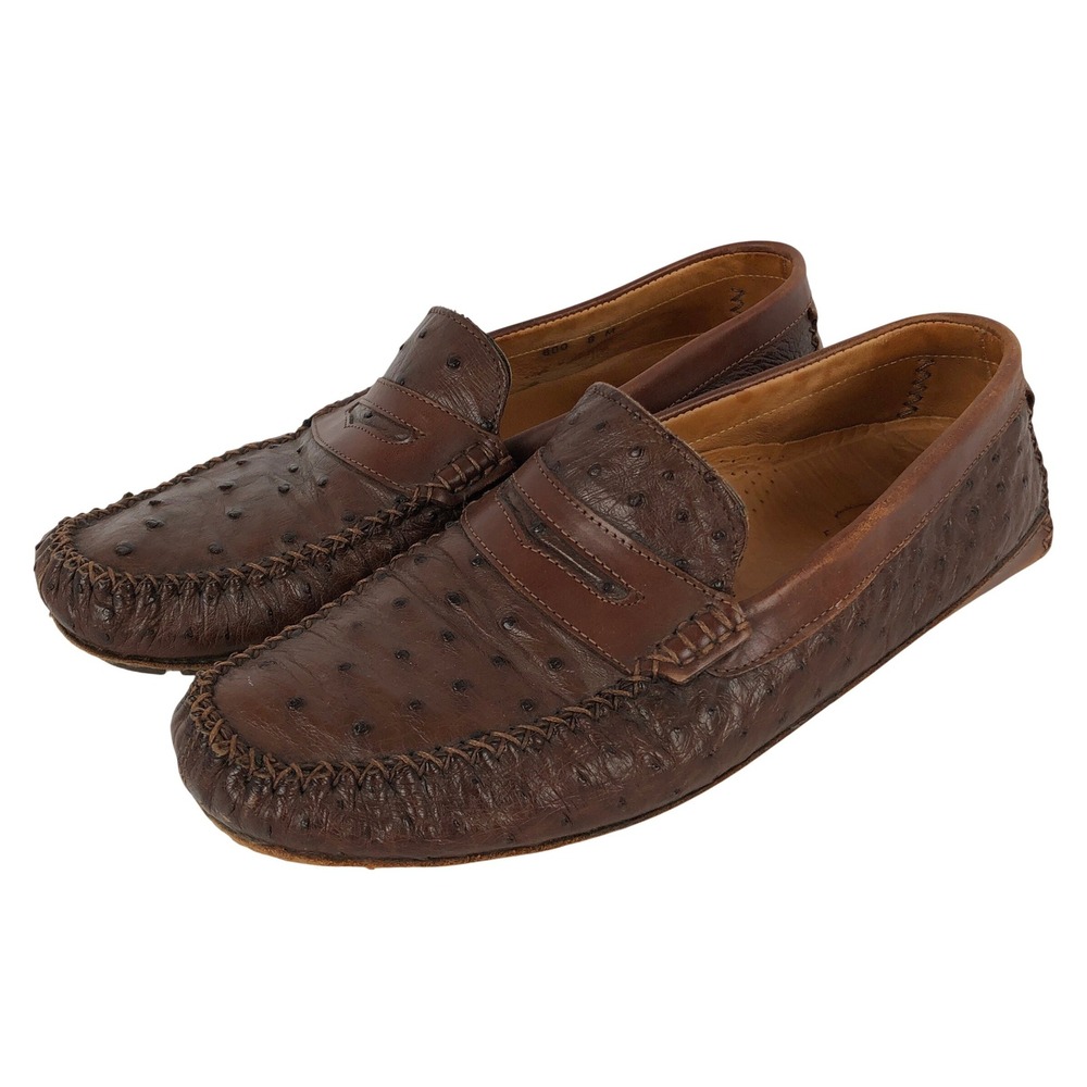 Zelli Italia Genuine Ostrich Leather Penny Loafer Driving Shoes Men's 8 M Brown
